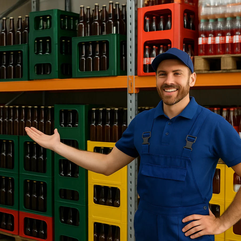 Ein Mann zeigt seine Getränke